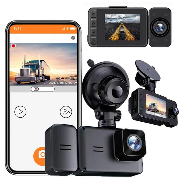 Cámara de salpicadero con WiFi 1080P FHD, grabadora de conducción para coche, dos lentes frontales e interiores, visión nocturna por infrarrojos, sensor G, grabación en bucle y monitoreo remoto por ap