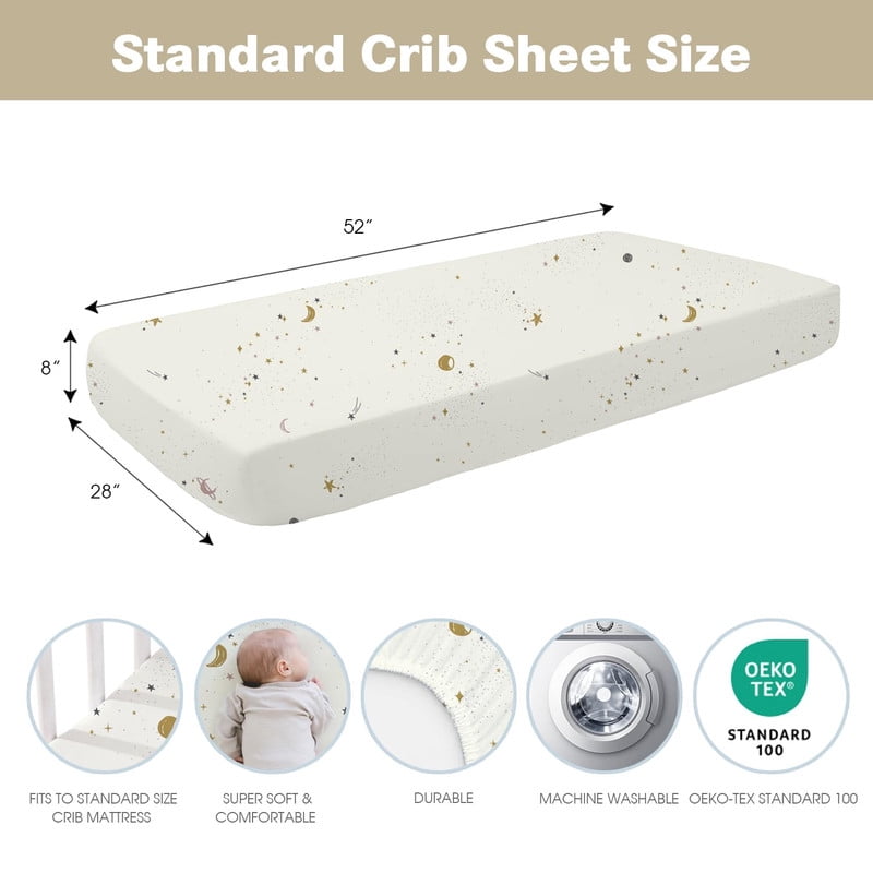 Plushii Baby Crib Sheets Fitted 4 Pack for Boys & Girls, 52'’ x 28'' Soft Microfiber Toddler Bed Sheets for Standard Crib & Toddler Mattresses (Star)