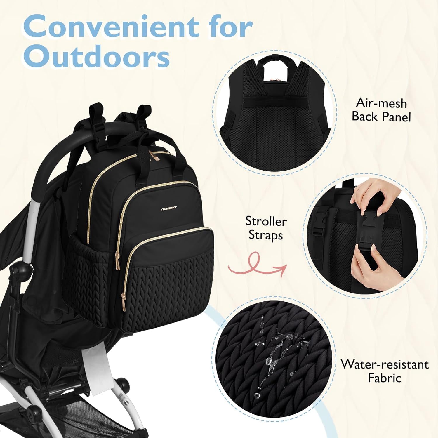 Diaper Bag Backpack Large Baby Bag for Boys Girls Quilted Travel Diaper Backpack with Changing Pad, Stroller Straps