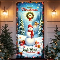 Linnome Winter Christmas Photo Backdrop - Decorative Door Curtain Hanging Cloth, for Party Background Displays