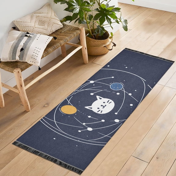 Yayeee Runner Rug for Bedroom 2'x6' Machine Washable Hallway Non Slip Mat, White Cat Planet