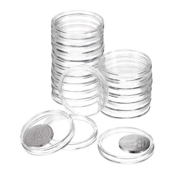 Uxcell 20 Pcs 38mm Silver Dollar Coin Holders Plastic Coin Covers Acrylic Clear Round Coin Collection Supplies