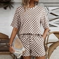 thumbnail image 5 of Stichou 2 Piece Short Sets for Women 2026 Summer Spring Plaid Lounge Beach Travel Vacation Outfits Matching Shorts Sweatsuit with Pockets Coffee M, 5 of 6