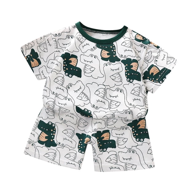 Odeerbi 3M-6Y Niños Trajes de Verano Estampado de Dinosaurios Camiseta de Algodón de Manga Corta Pantalones Cortos Conjunto de Dos Piezas Cintura Elástica