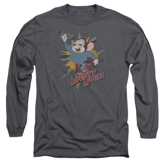 Mighty Mouse Break Through Long Sleeve Adult 18/1 T-Shirt Charcoal