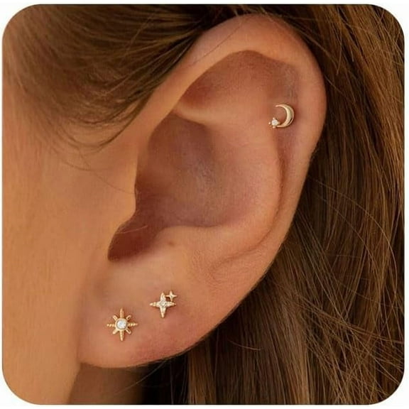 Miniature Flat Back Earrings intended for Women - 14K Gold/Silver Precision-Plated Tiny Flatback Stud Hypoallergenic Helix Piercing Jewelry Cartilage Earrings[p173]