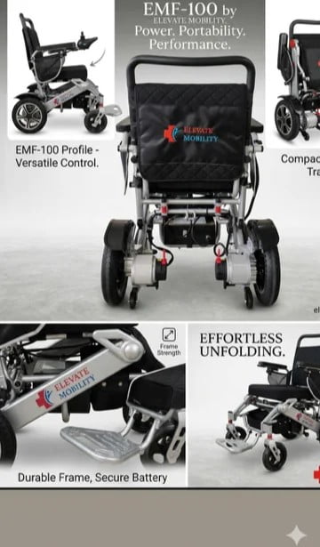 EM-100F Electric/Manual, Remote-Control Electric Wheelchair with Control Joystick and Shopping Bag