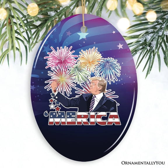 Merica Patriot with Fireworks Ornament