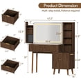 thumbnail image 2 of LAZZO 48" Wood Vanity with Glass Top, 3-Color Lights Mirror, Sliding Jewelry Organizer & Charging Station, Brown, 2 of 9