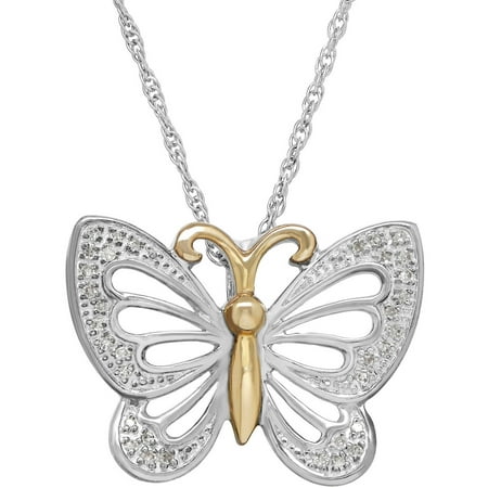 1/10 Carat T.W. Diamond Gold over Sterling Silver Butterfly Pendant, 18
