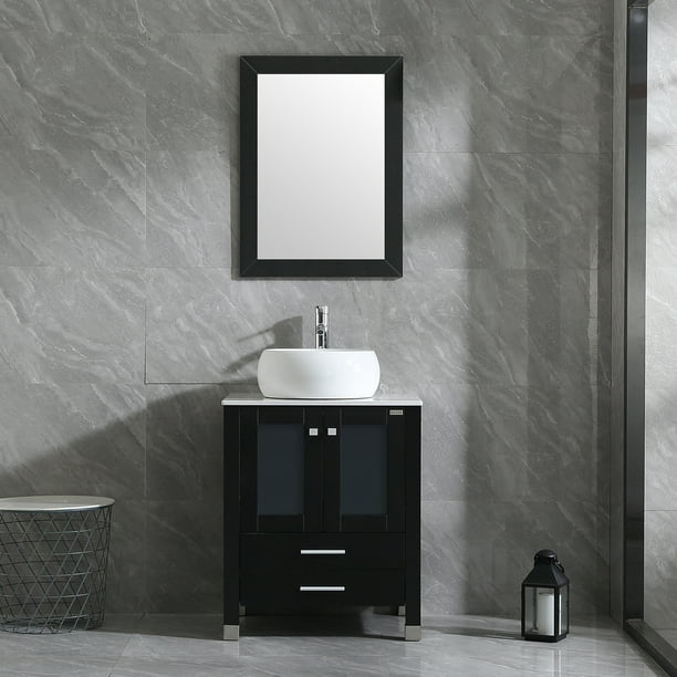 W 24 Inch Bathroom Vanity Wood, 24 Inch Round Black Vanity Mirror