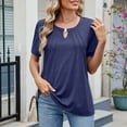 thumbnail image 3 of Women's Casual Solid Color Keyhole Round Neck Loose Short Sleeve T Shirt Top Womens Solid Color Top Womens Long Sleeve Athletic Shirt Short Sleeve T Shirts Women Space T Shirt Active Shirt Woman Large, 3 of 6