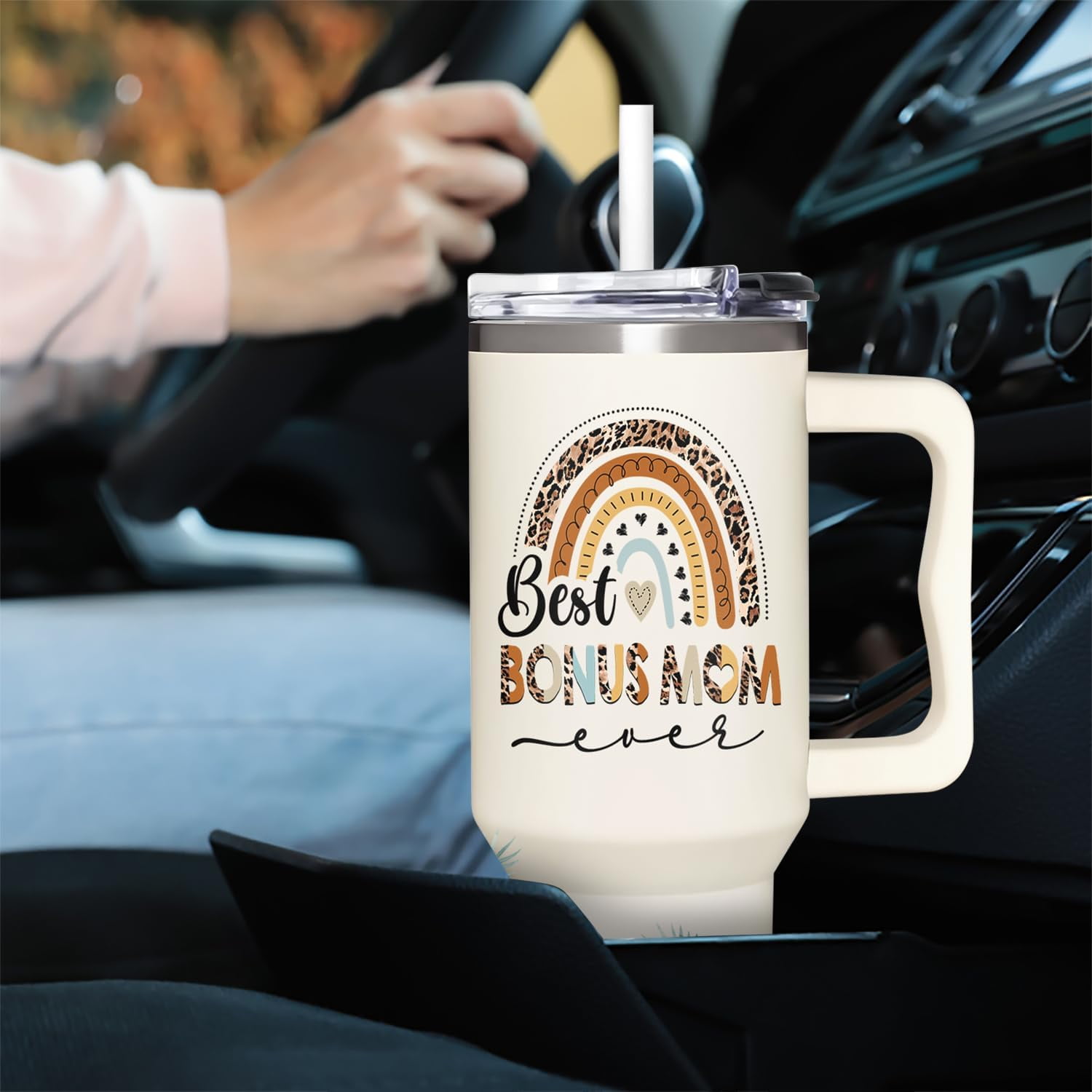 Bonus Mom Gifts - Stepmom Gift - Gifts For Step Mother - Bonus Mom Mothers Day, Christmas, Birthday Gift Ideas - Bonus Mother Cup Tumbler 40 Oz with Handle