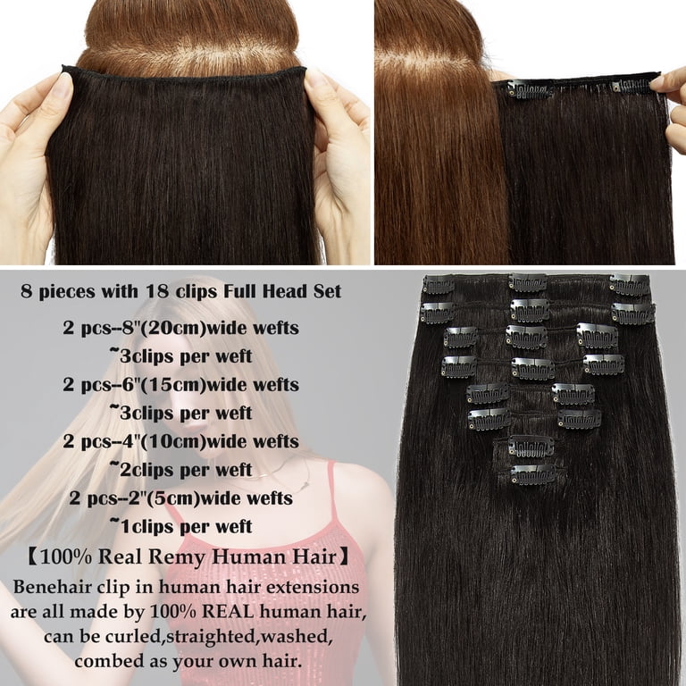 Benehair 100% Real Remy Human Hair Extensions, 8PCS Full  display picture 2