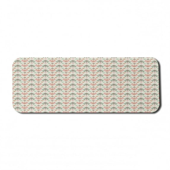 Ethnic Computer Mouse Pad, Horizontal Traditional Repetitive Folkloric Triangles Pastel Tones Pattern, Rectangle Non-Slip Rubber Mousepad Large, 31" x 12", Ivory and Multicolor, by Ambesonne