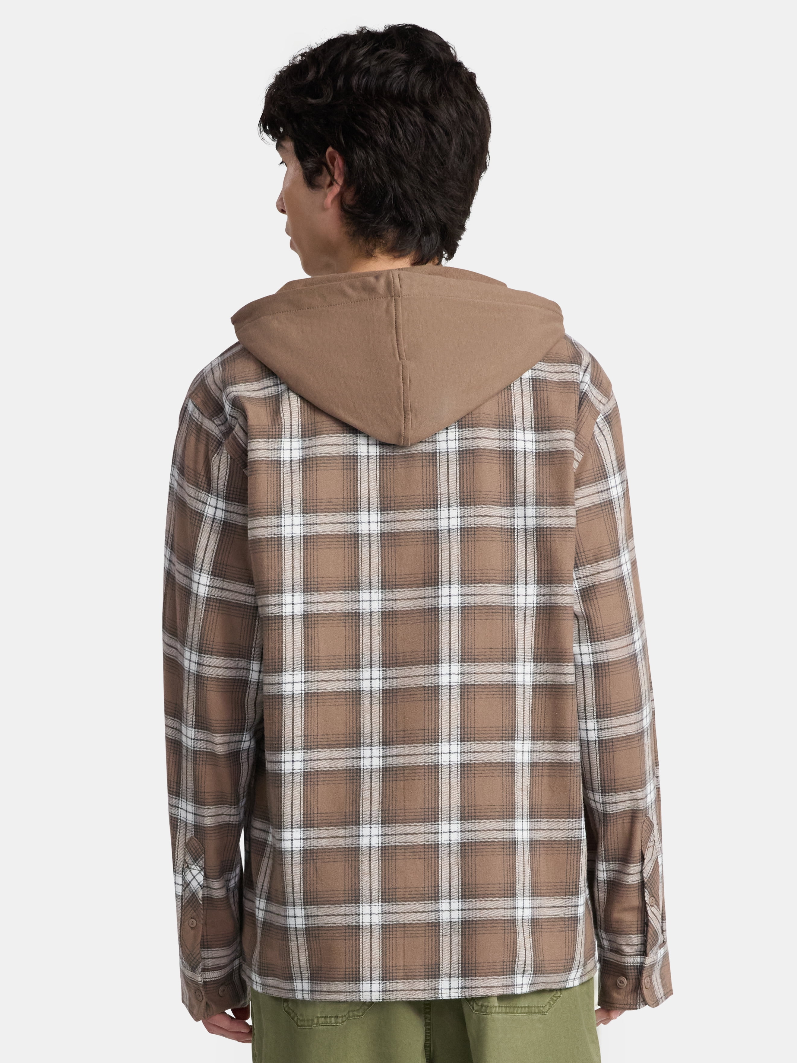 No Boundaries Men's & Big Men's Hooded Flannel Shirt with Long Sleeves, Sizes XS-5XL