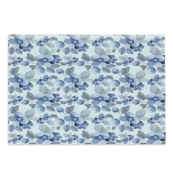 Shabby Flora Cutting Board, Watercolor Paintbrush Camellia Petals Perennial Romance Sprout Feminine Print, Decorative Tempered Glass Cutting and Serving Board, Large Size, Blue, by Ambesonne