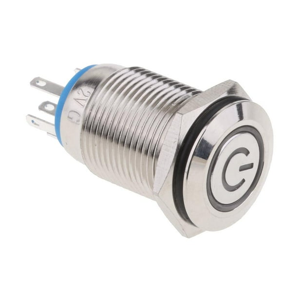 Interruptor de Botón de Encendido Apagado Momentáneo de 16 Mm de Metal LED azul 12V