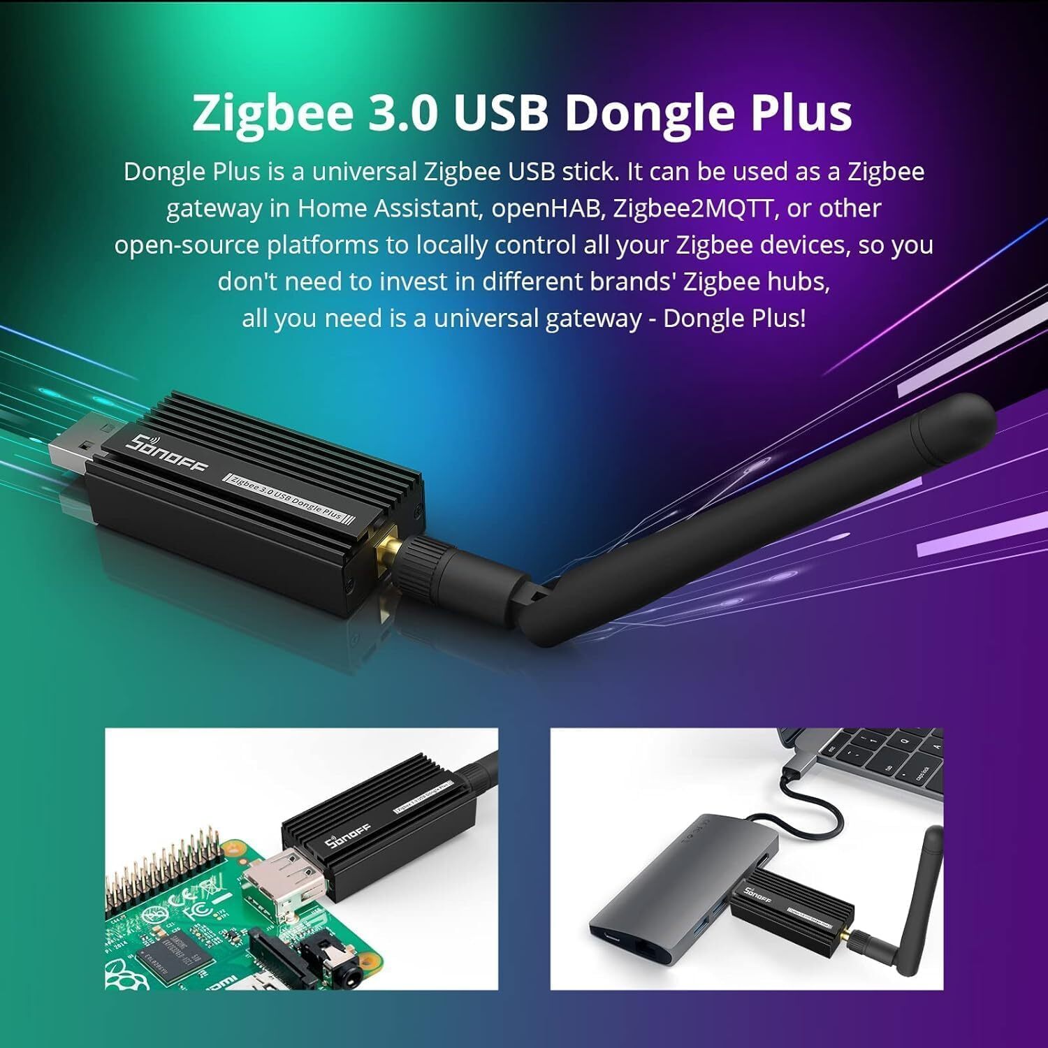 Zigbee USB Dongle Plus-ZBDongle-E 3.0 External Antenna Interface SMA Gateway Universal, Pre-Installed with Zigbee Firmware Based on EZNet 6.10.3 Coordinated Home Assistant or Zigbee2MQTT