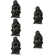 Maitreya Buddha Wood Ornaments Statue Hipster Goblincore Room Decor Buddhist Sculpture Office Model 5 Count