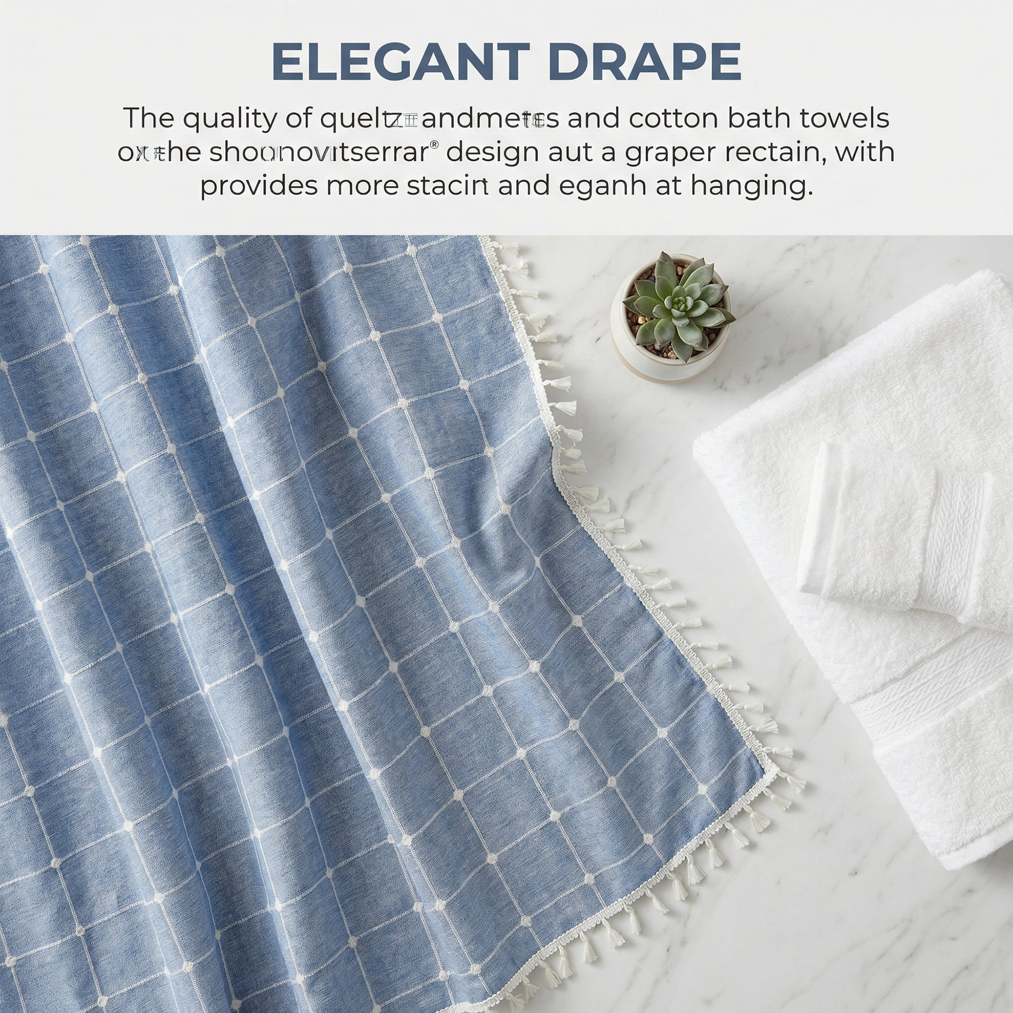 Unique Bargains Boho Plaid Blend Shower Curtain Sets with Hooks Blue 72"W x 72"L