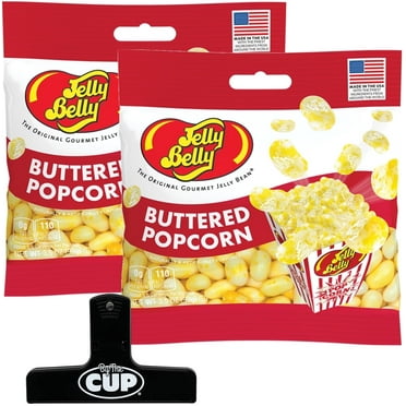 Jelly Belly Buttered Popcorn Jelly Beans, 3.5 oz (Pack of 2) with By The Cup Bag Clip