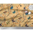 thumbnail image 3 of Soimoi Orange Velvet Fabric Flower & Butterfly Printed Craft Fabric by The Yard 58 Inch Wide, 3 of 5