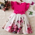 thumbnail image 4 of Gelikeya Floral Dress for Girls Flutter Sleeve Round Neck Princess Dress Cute Bowknot Design Fashion Print Summer Casual Dresses(Toddlers, D01-Pink, 4-5 Years), 4 of 4