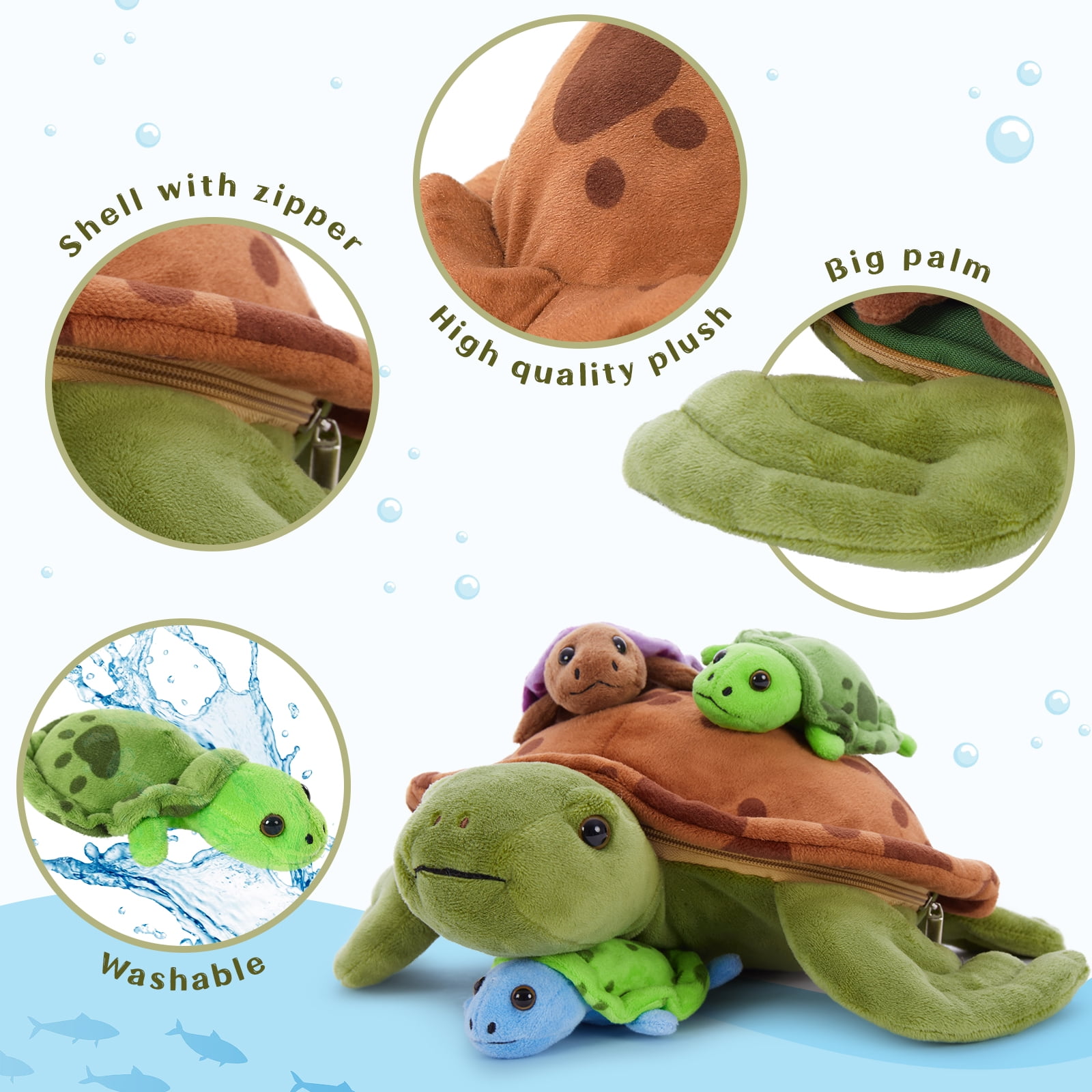 MorisMos Sea Turtle Stuffed Animal Plush Turtle with 3 Babies