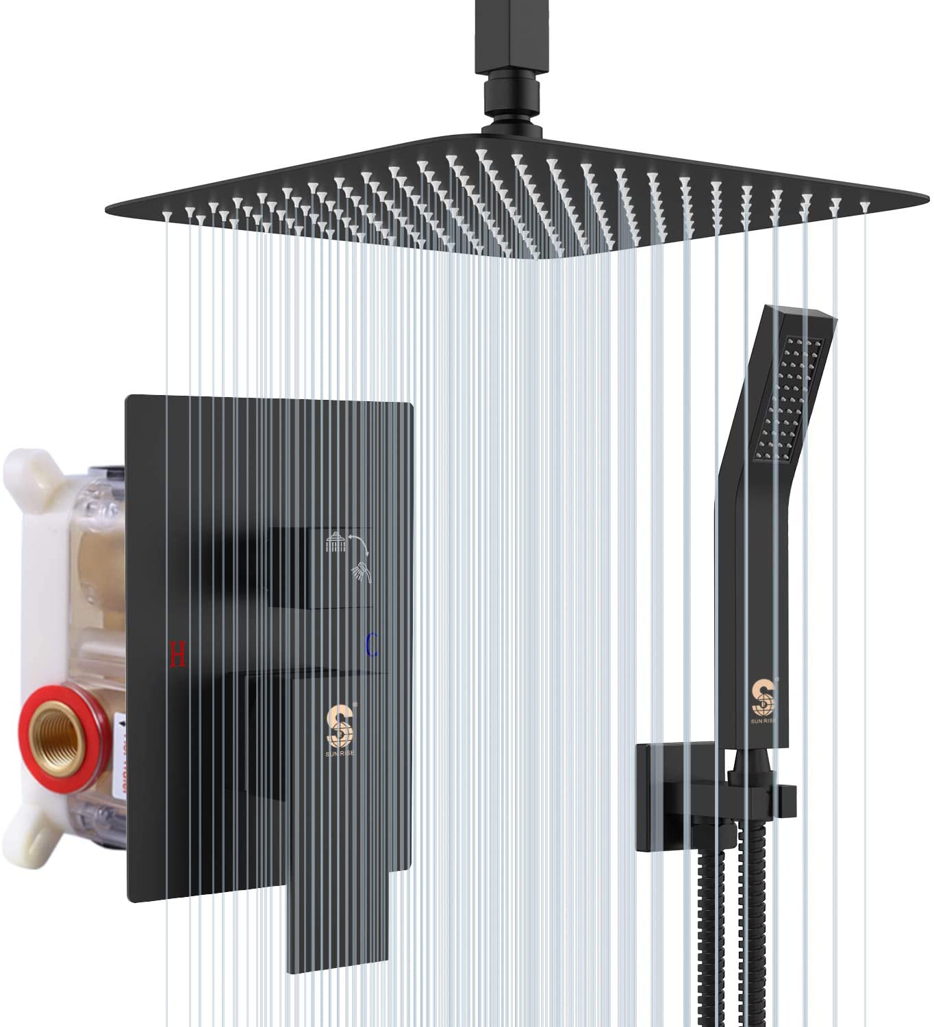 SR SUN RISE 12 inch Ceiling Mount Shower System with Rain Shower Head and Roughin Valve Body
