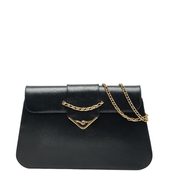 Pre-Owned Cartier Sapphire Line Chain Shoulder Bag Navy Leather Women's CARTIER