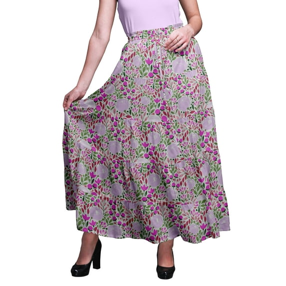 Bimba Women Skirts Long Bohemian Gypsy 5 Tier Cotton Printed Long Skirts