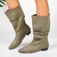 thumbnail image 2 of Willtoo Women's Faux Suede Mid Calf Boots, Slouchy Ruched Flat Boots with Pointed Toe, Comfortable Pull-On Low Heel Casual Shoes, 2 of 6