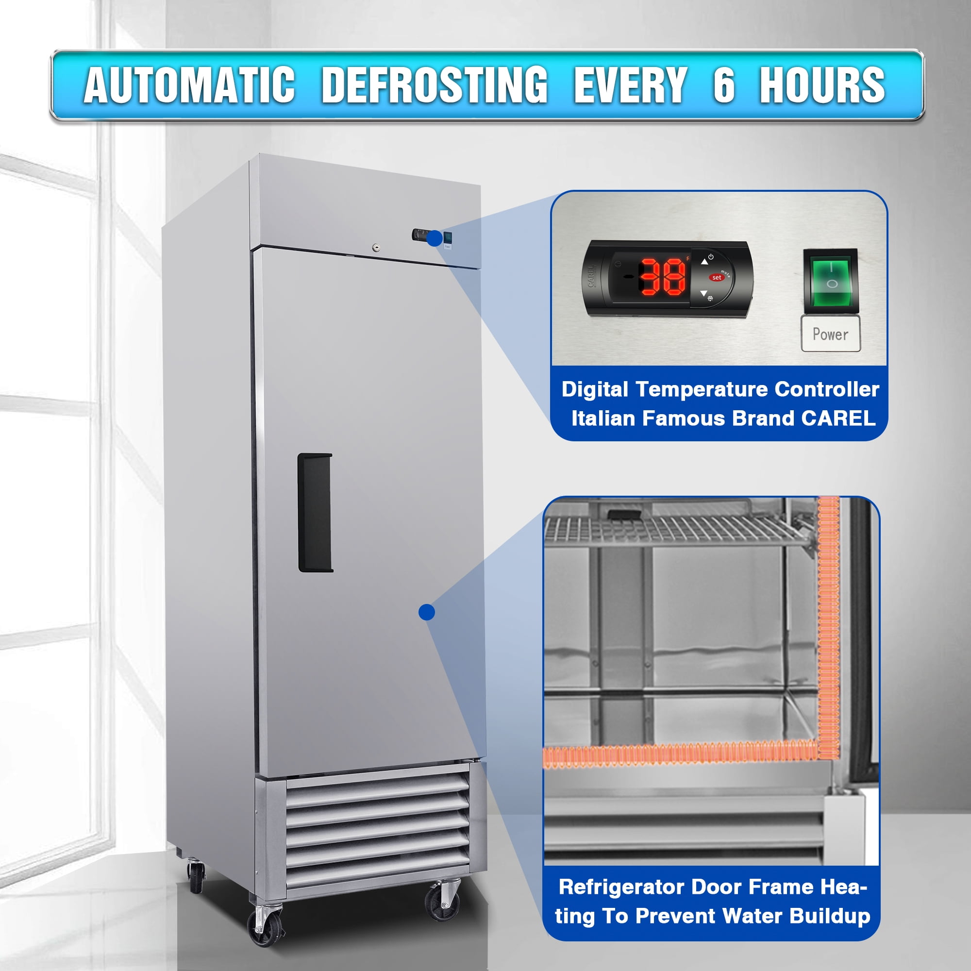 WHALLPRO 27" Commercial Refrigerator 23 Cu.ft with 1 Solid Door Reach-In Refrigerators Stainless Steel ETL Approved Upright Fridge Storage