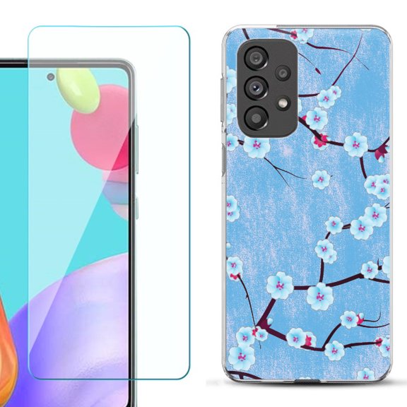 Slim-Fit Gel TPU Phone Case for Samsung Galaxy A33 5G, with Tempered Glass Screen Protector, by OneToughShield ® - Blossom Sky