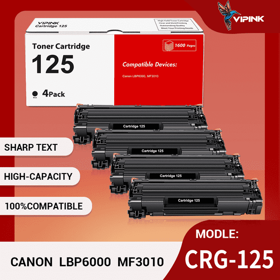 Vipink 125 CRG-125 MF3010 Toner Cartridge Compatible for Canon 125 High Yield ImageCLASS MF3010 LBP6000 Printer(Black, 4-Pack, 3484B001)