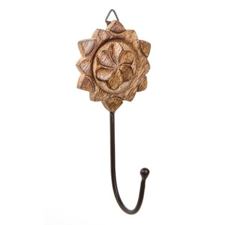 - Darice Decorative Wall Hooks: Wood Flower Design w/Single Black Iron Hook