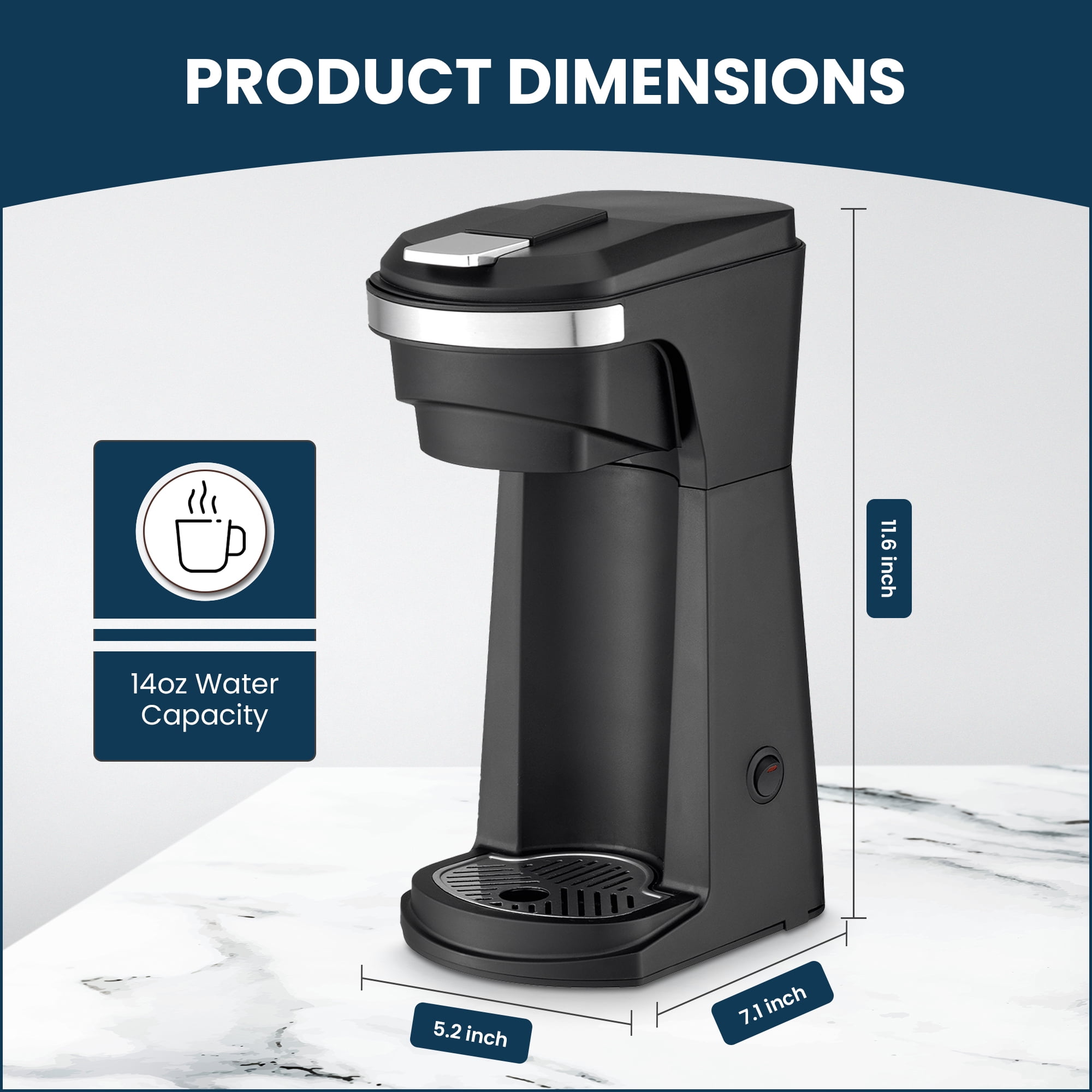 CULINARY CHEF 2-in-1 Single Serve K Cup Coffee Maker with Reusable Stainless Steel Mesh Grounds Pod, Optimal Brew Temperature for Hot, French, Italian, or DIY Iced Blends, Black