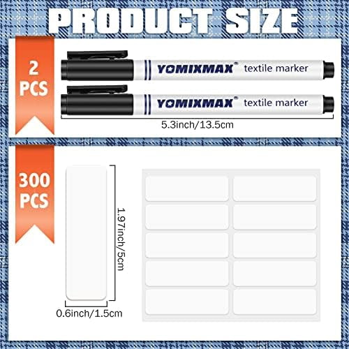 Tekola 300 Pcs Clothing Labels for Nursing Homes No Iron Fabric Labels with 2 Pcs Permanent Fabric Markers Washable Name Laundry Stickers for Camp Laundry Shop(Rectangle,2 x 0.6 Inch)