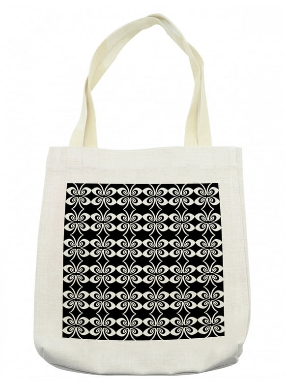 Abstract Tote Bag, Psychedelic Torsion Design with Mirrored Pairs Op Art Symmetric Arrangement, Cloth Linen Reusable Bag for Shopping Books Beach and More, 16.5" X 14", Cream, by Ambesonne
