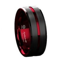 Tungsten Rings for Men Wedding Bands for Him 8mm Black Red Line