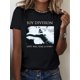 thumbnail image 1 of Camisetas con diseño gráfico para mujer, playera corta, clásico, estética, ropa de verano de los 90Joy Division Graphic T-Shirt, Casual Crew Neck, Polyester Knit Fabric, Regular Length, with Alphab, 1 of 7