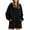 Black, variant on Women's Drawstring Hooded Sweatshirt Dressy V Neck Solid Color Fall Pullovers Oversized Casual Side Split Hem Long Sleeve Hoodies with Pockets XXL