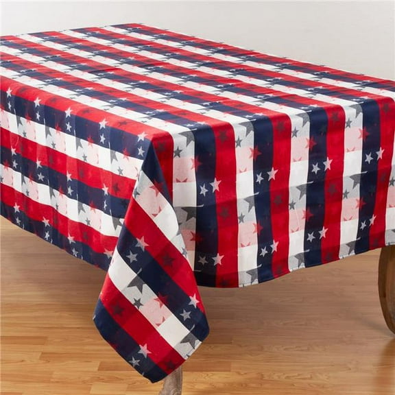 SARO  50 x 70 in. Oblong Patriotic Plaid & Star Design Tablecloth