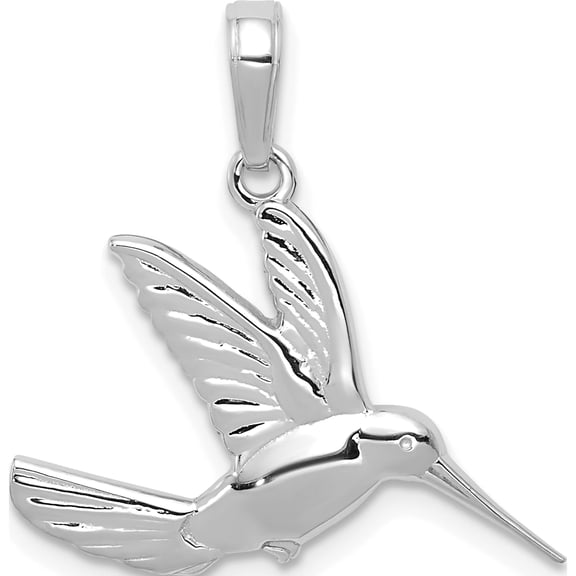 14K White Gold Polished Hummingbird In Flight Pendant (Width 21) (Length 22.8) - Jbsp