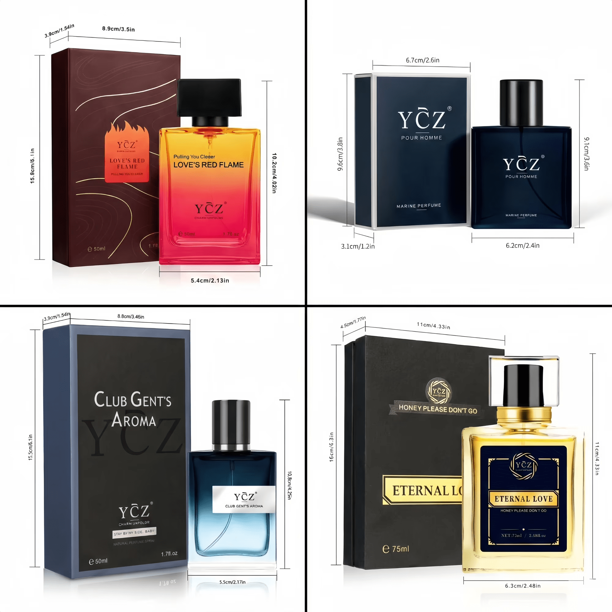 Ycz Ultimate Men's Cologne Gift Set (4-Pack), Variety Collection - Marine, Mint, Vanilla & Musk Scents, Long Lasting Eau De Parfum, Full Size Bottles (Total 7.7 oz)