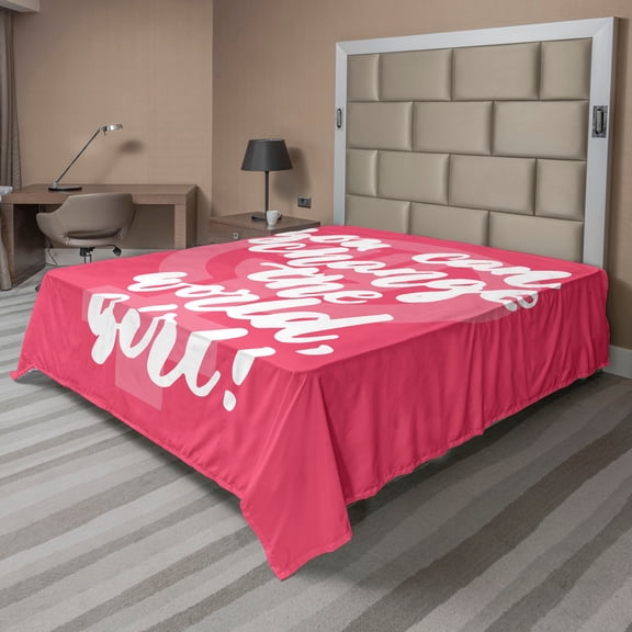 Ambesonne Saying Flat Sheet, Art You Can Change the World, King Size, Hot Pink White Coral