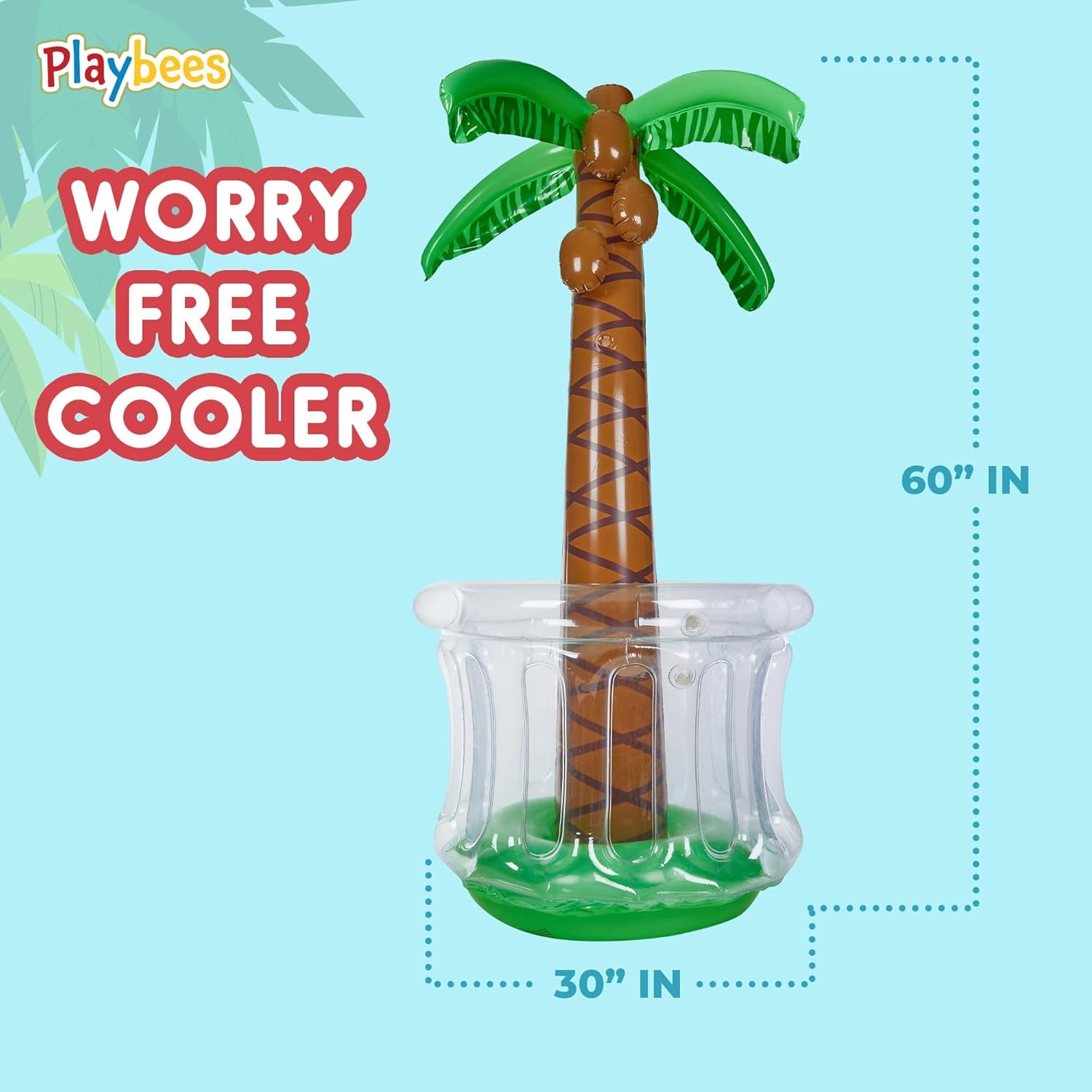 Playbees Inflatable Palm Tree Cooler 60" - 2 Pack Blow Up Palm Tree Party Cooler, Luau Hawaiian Tropical Beach Theme, Summer Swimming Pool Party Decorations - Outdoor Party Supplies - Kids Adults
