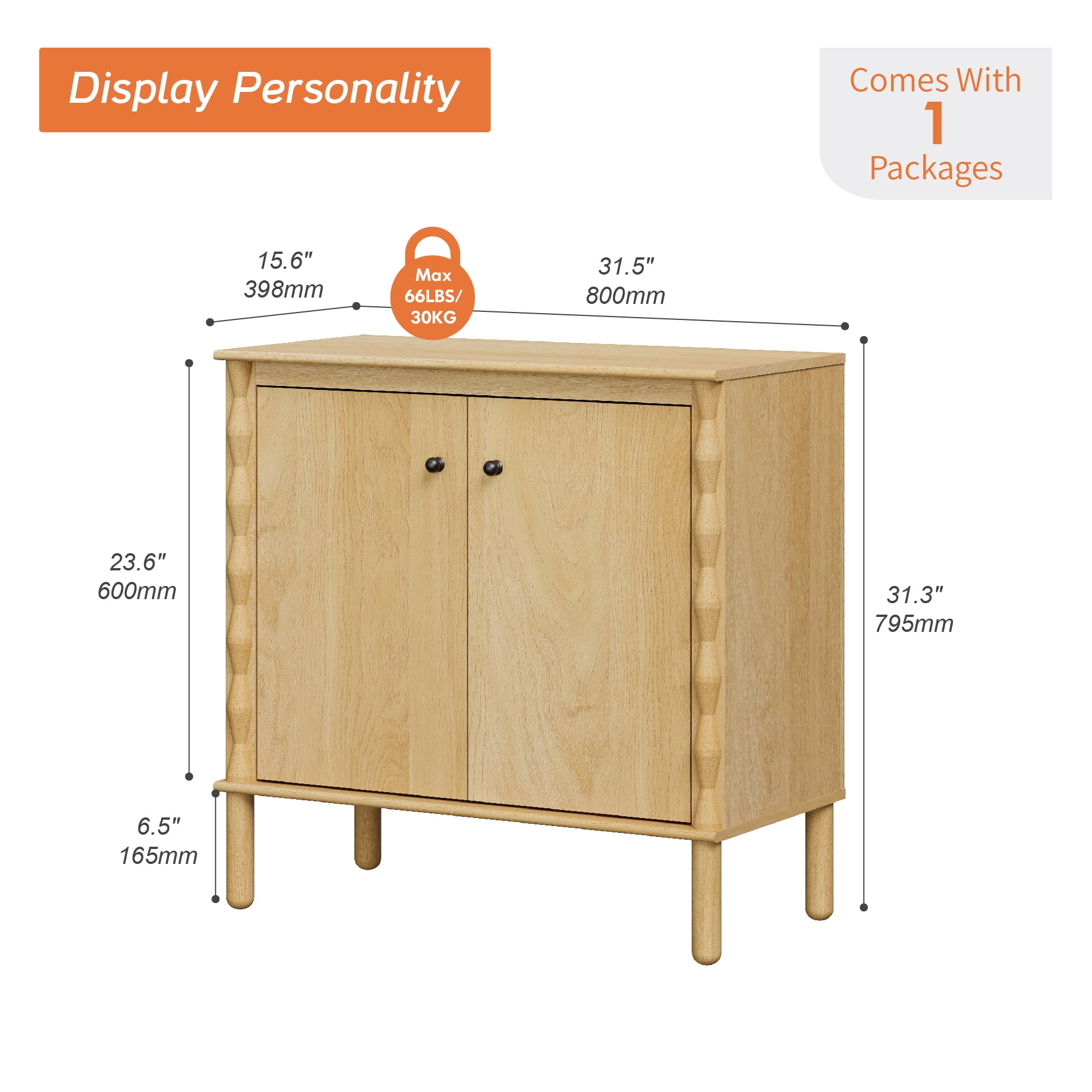 Modern TV Stand Console Table with Adjustable Shelf & Soft-Close Doors，Oak