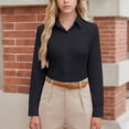 thumbnail image 2 of Womens Button Down Blouse Fitted Stretch Long Sleeve Notch Collar Office Work Dress Shirts Business Casual Top (XL, Black), 2 of 7